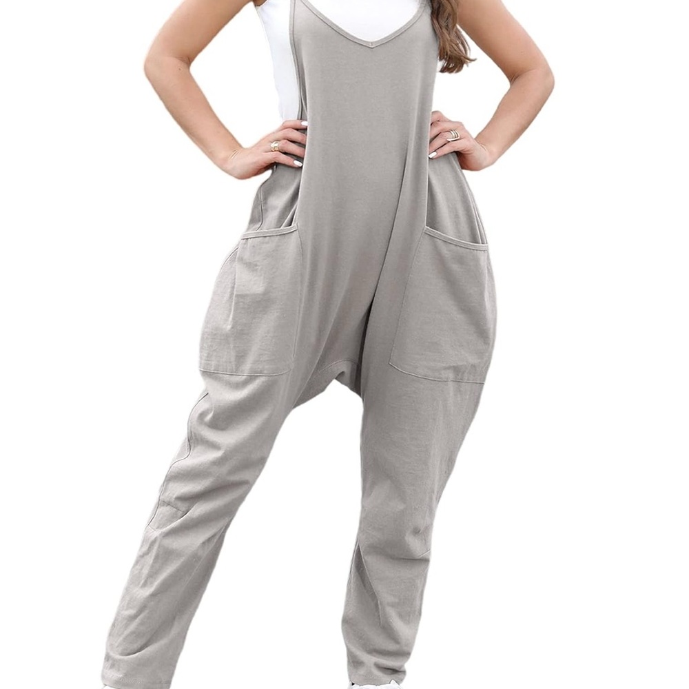 Women's Light Gray Relaxed Fit Jumpsuit-Size 8 - Picture 4 of 11